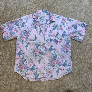 90s Vintage Floral Pink Short Sleeve Button up